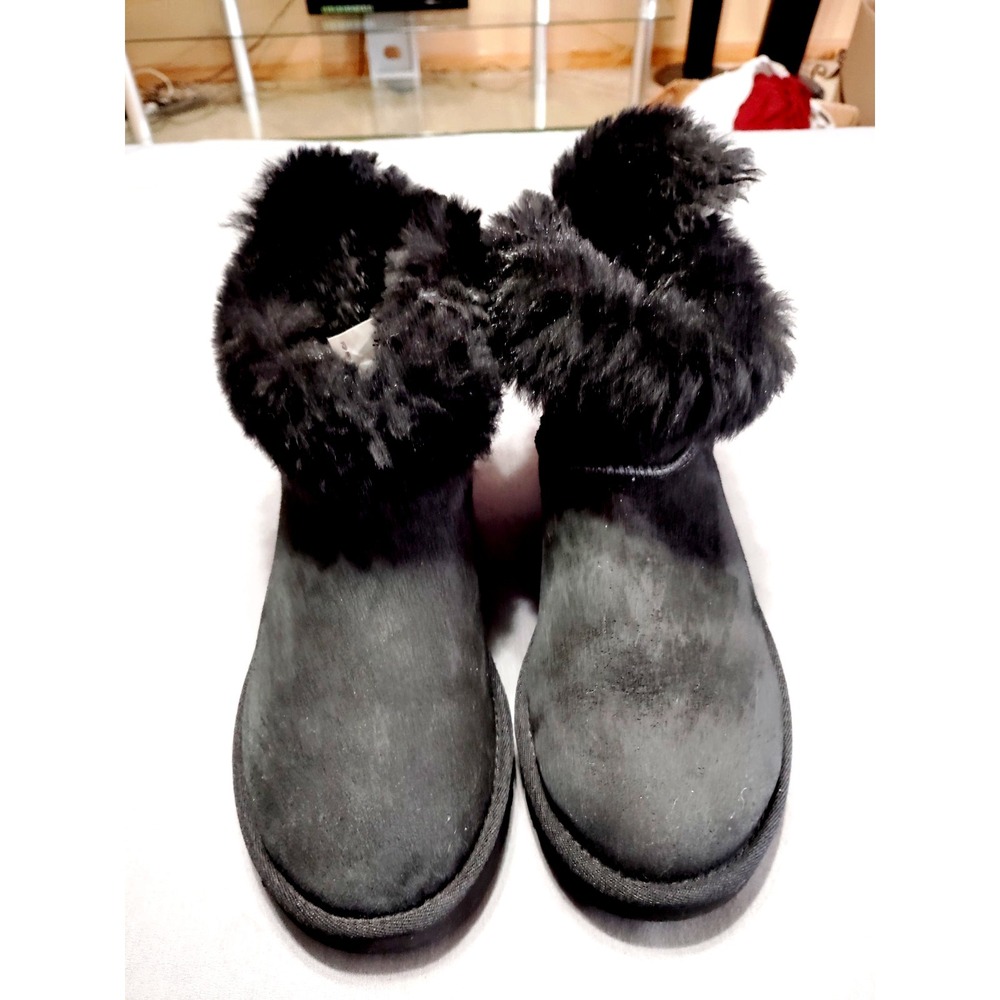 New Ugg 1129071 Bailey Classic Heritage Bow Ankle Black Plush Preppy Y2K Boots 6